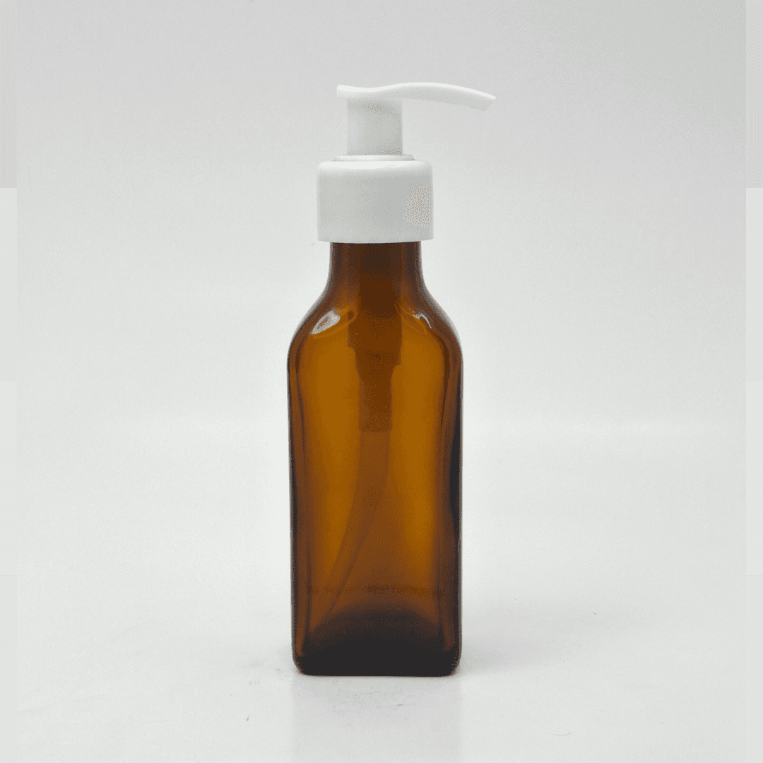 Main image of 100ml Amber Square Bottle - White Pump