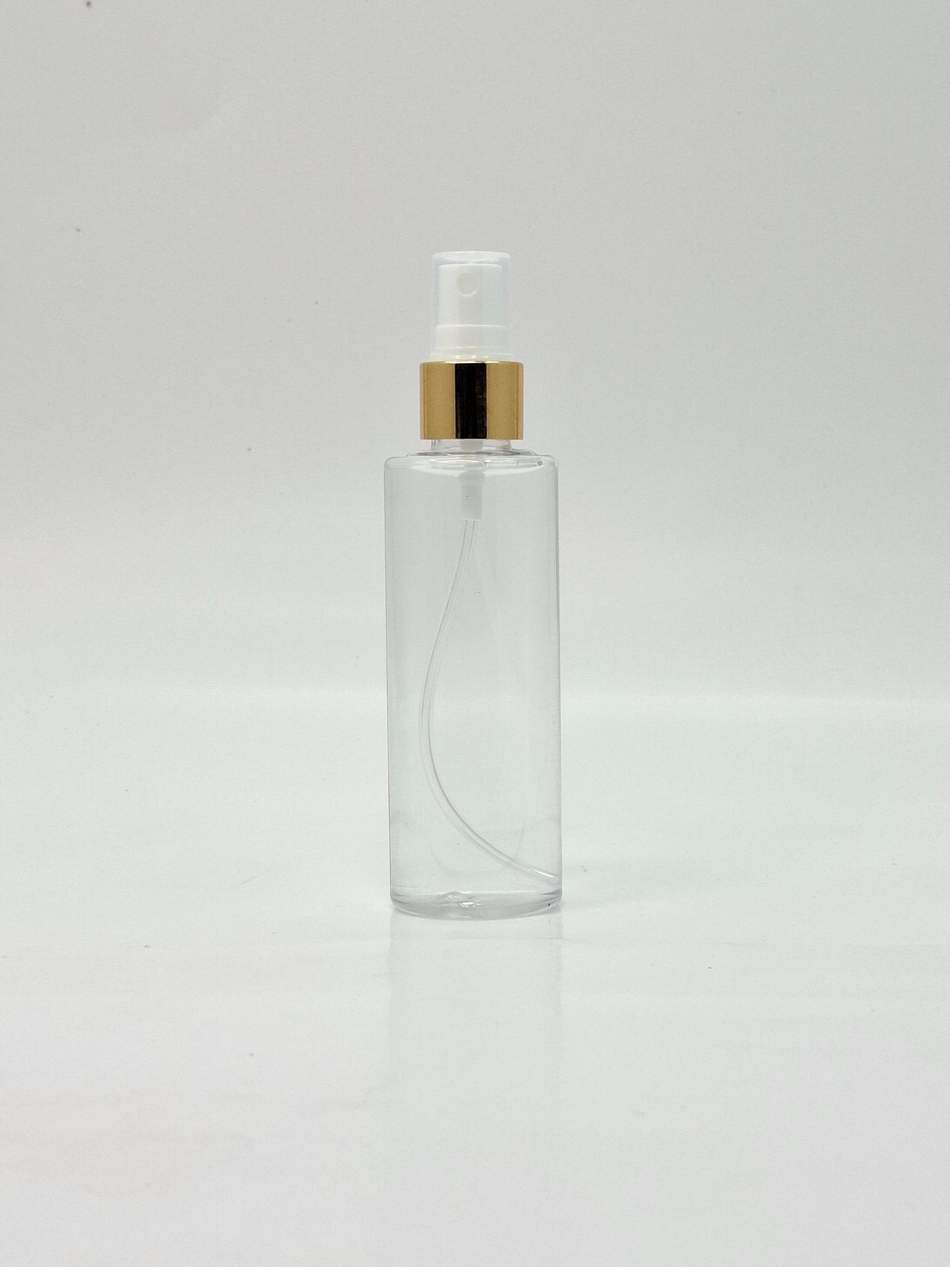 Main image of 100ml Round Flat Neck Bottle Clear - Gold Spray