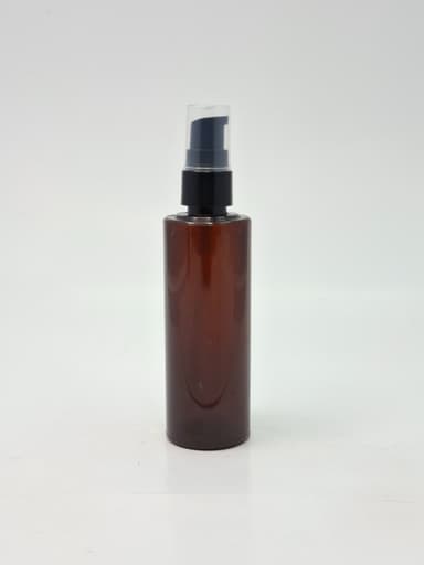 100ml Round Flat Neck Bottle Amber - Black Pump