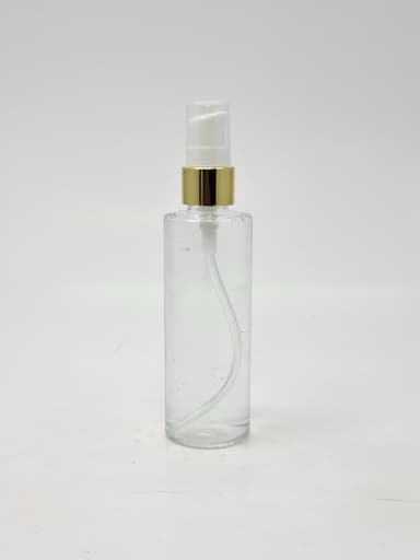 100ml Round Flat Neck Bottle Clear - Gold Pump
