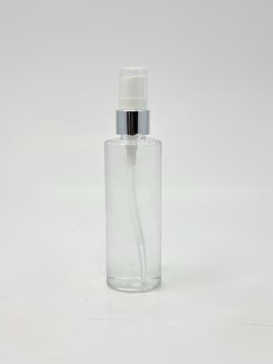 100ml Round Flat Neck Bottle Clear - Silver Pump