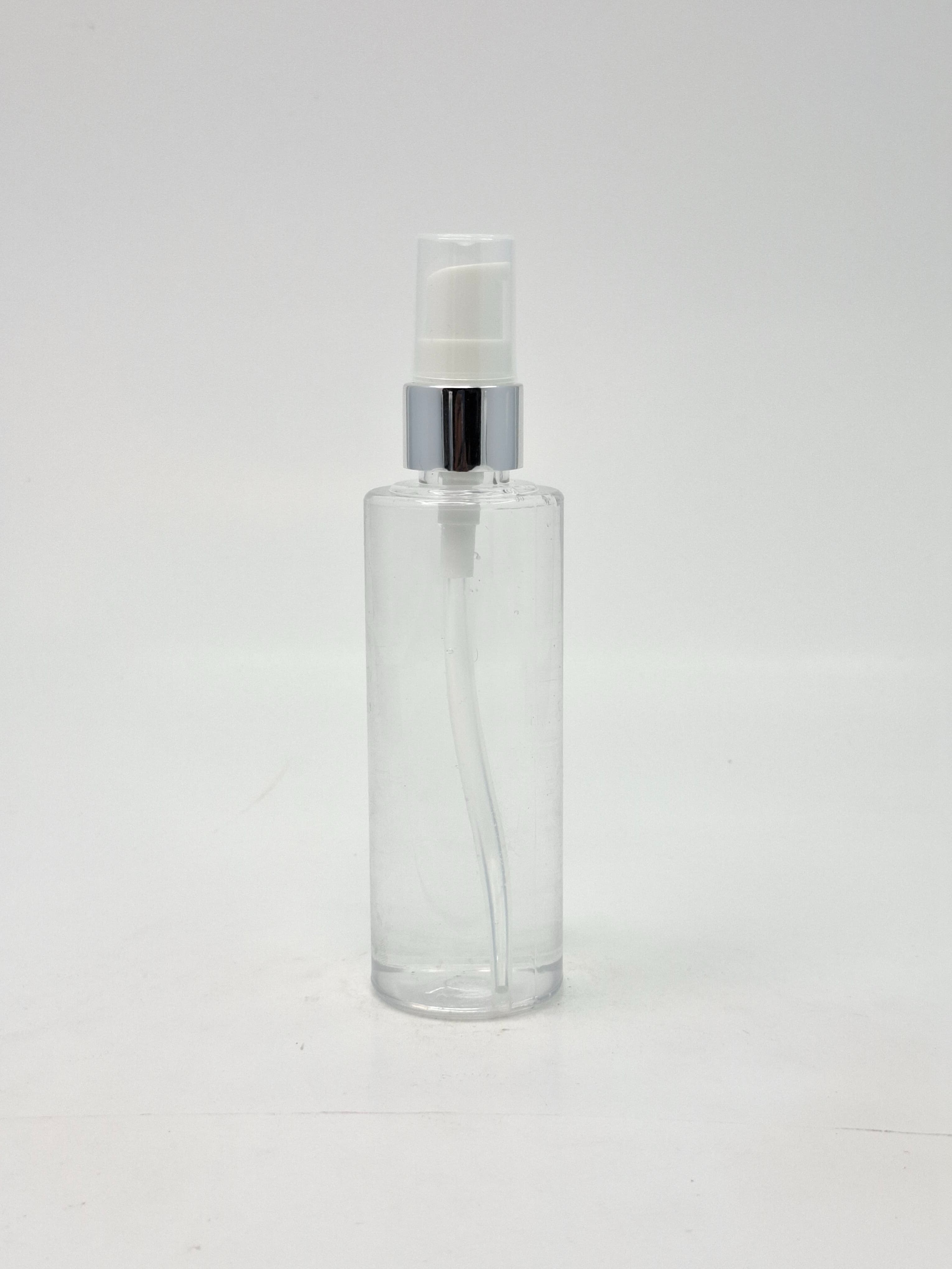 Main image of 100ml Round Flat Neck Bottle Clear - Silver Pump