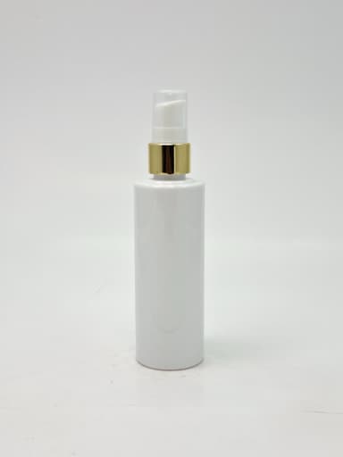 100ml Round Flat Neck Bottle White -Gold Pump