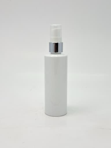 100ml Round Flat Neck Bottle White - Silver Pump