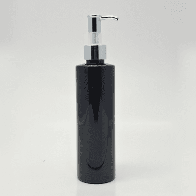200ml Black Bottle - Silver Long Neck Pump
