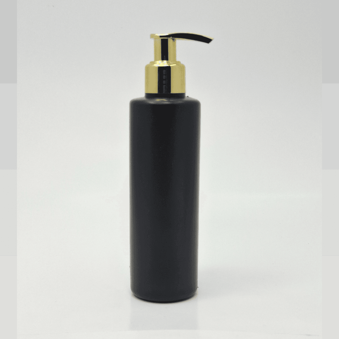 Main image of 200ml Black HDPE Bottle - Gold Pump