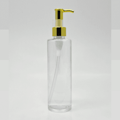200ml Round Bottle - Gold Long Neck Pump