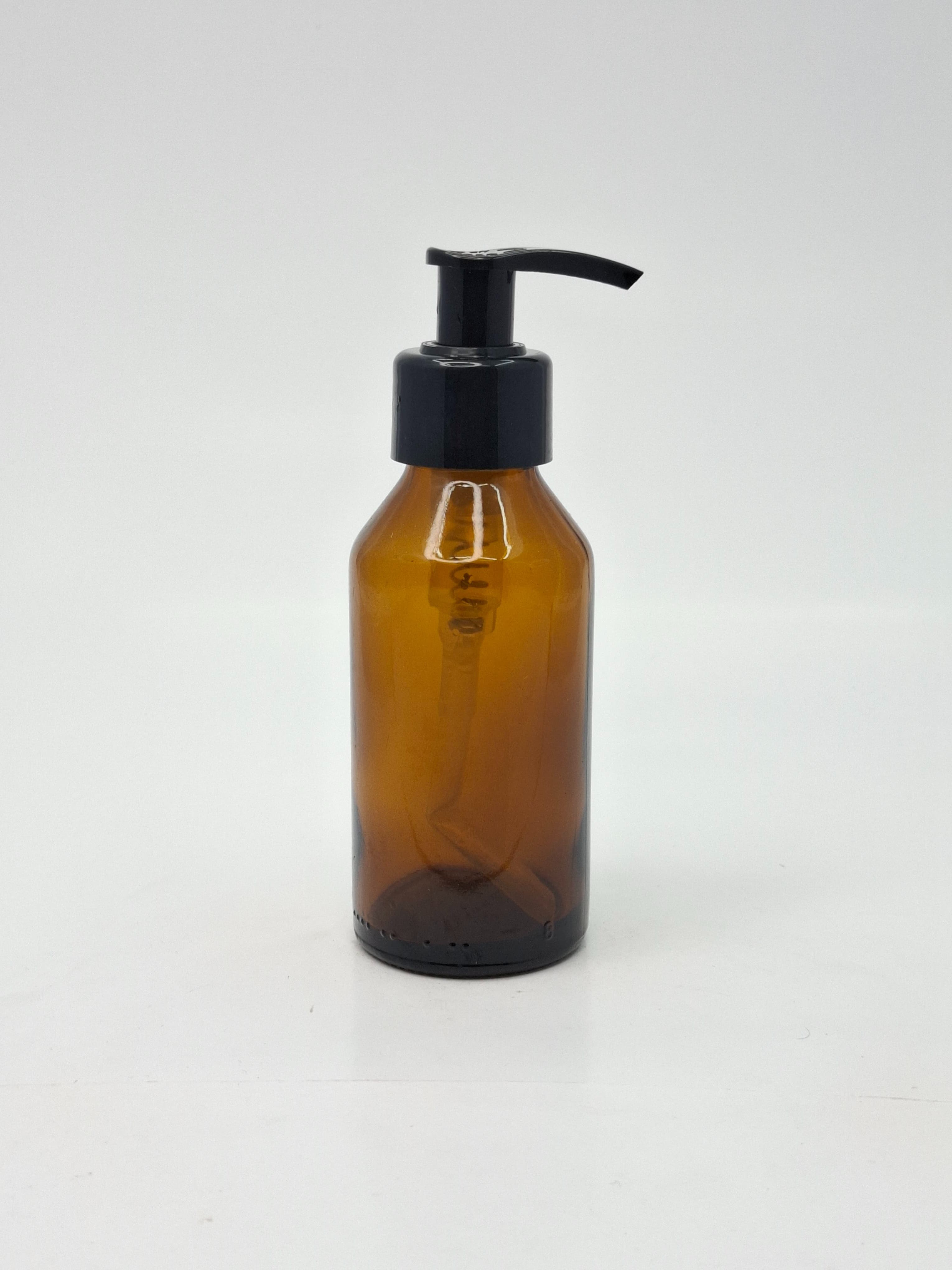 Main image of 100ml Round Amber Glass Bottle - Black Pump