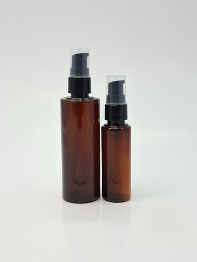 50ml-100ml Round Bottle Amber - Cream Pump Black