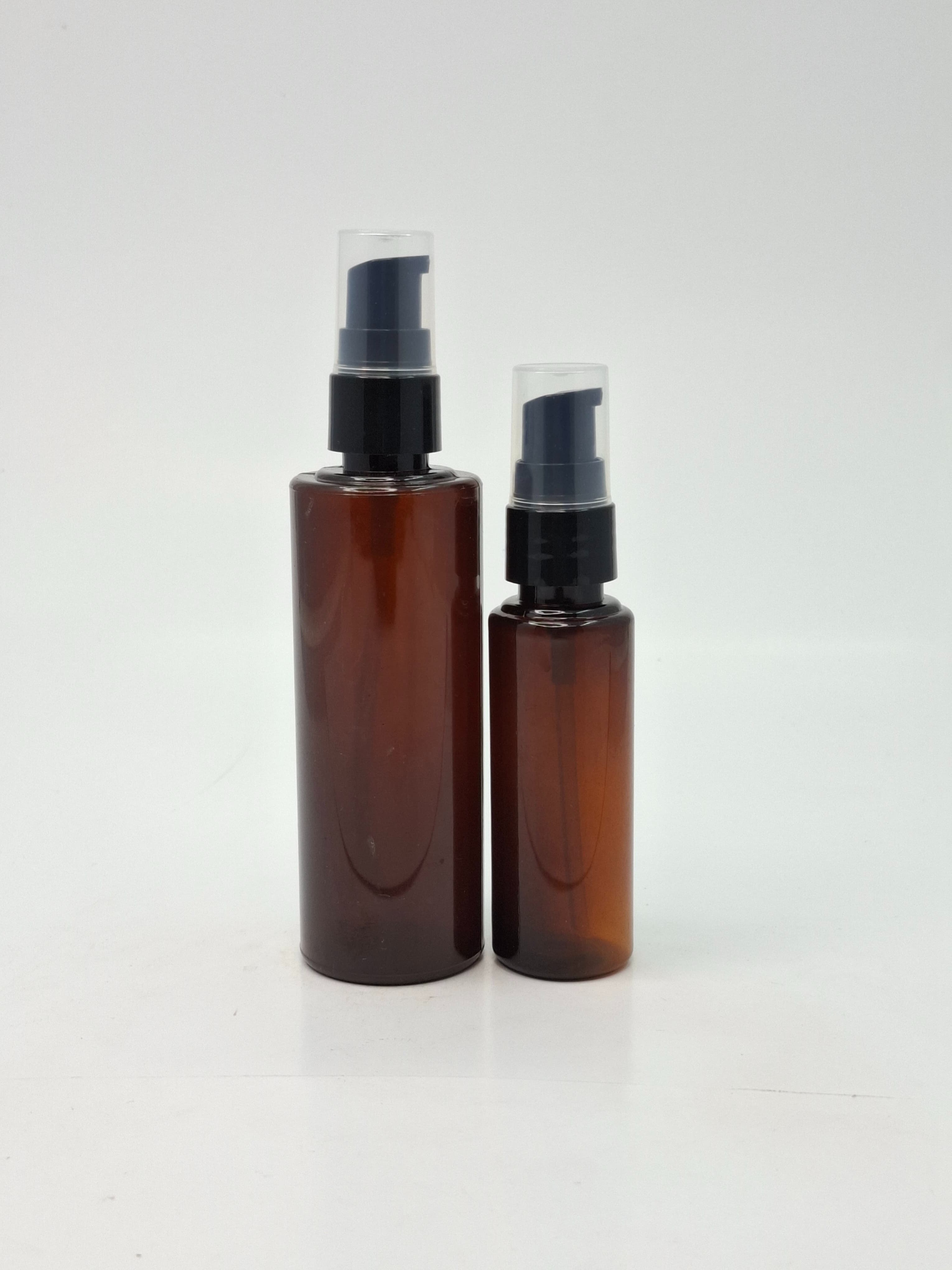 Main image of 50ml-100ml Round Bottle Amber - Cream Pump Black
