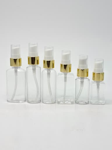 30ml-50ml Clear Bottle - Cream Pump Gold