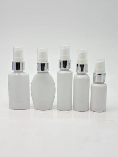 30ml-50ml White Bottle - Cream Pump Silver