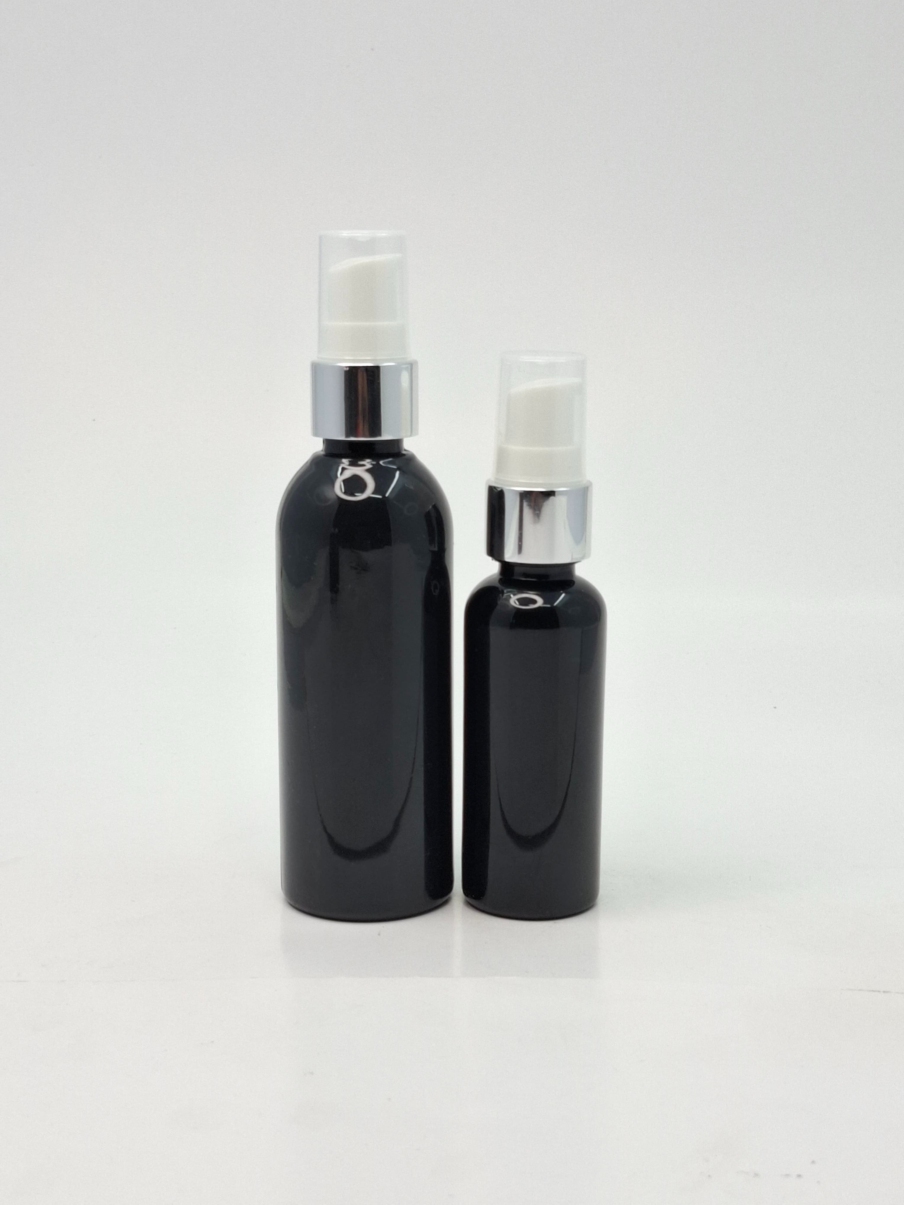 Main image of 50ml-100ml Round Bottle Amber - Cream Pump Silver