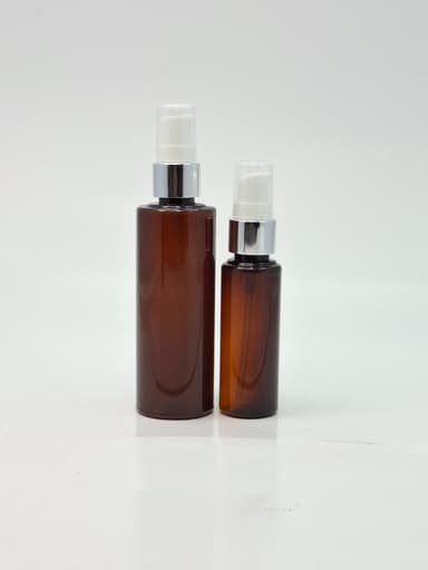 50ml-100ml Round Bottle Amber - Cream Pump Silver