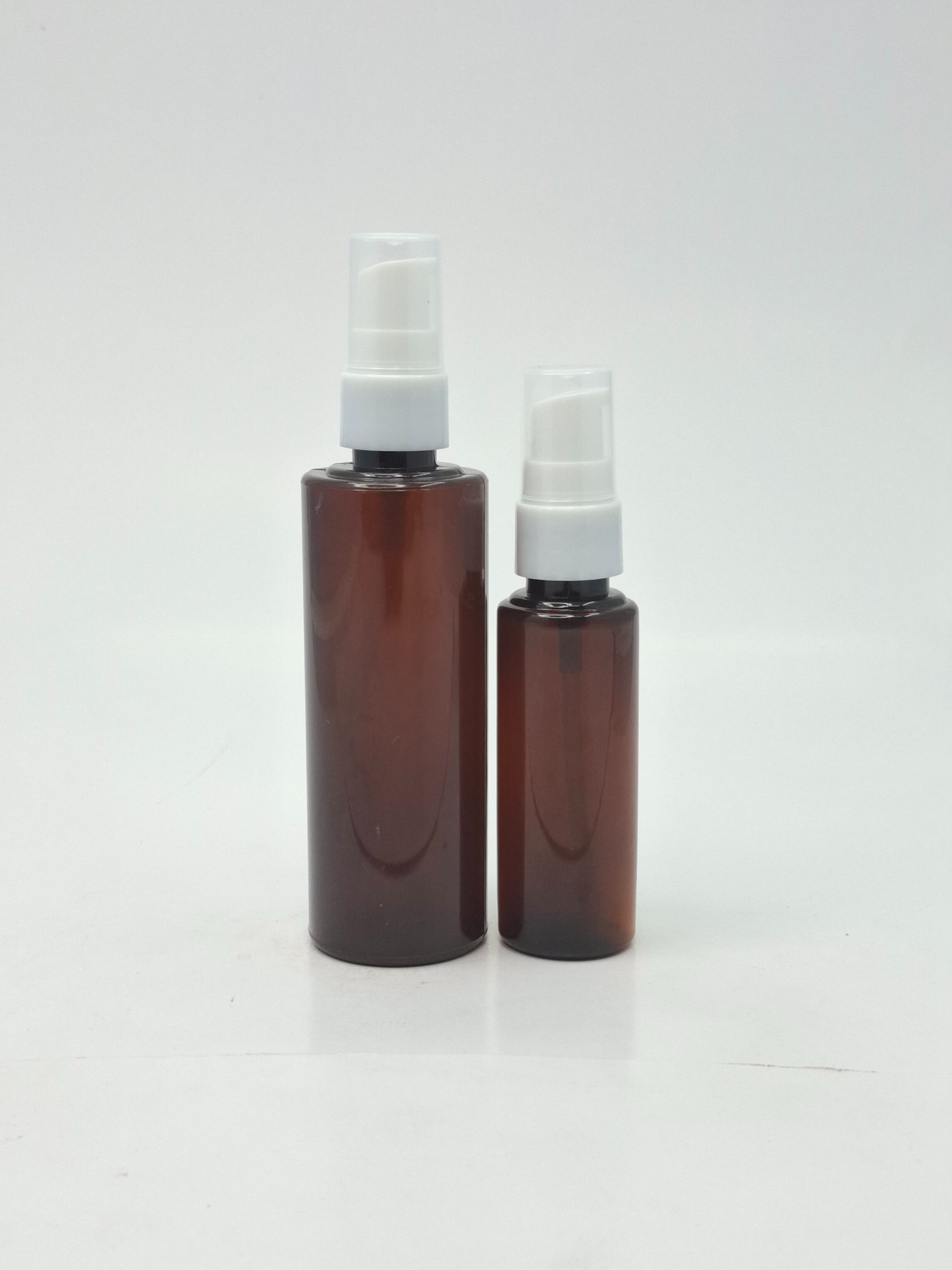 Main image of 50ml-100ml Round Bottle Amber - Cream Pump White
