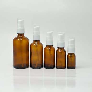 Amber Glass Bottle - Cream Pump White