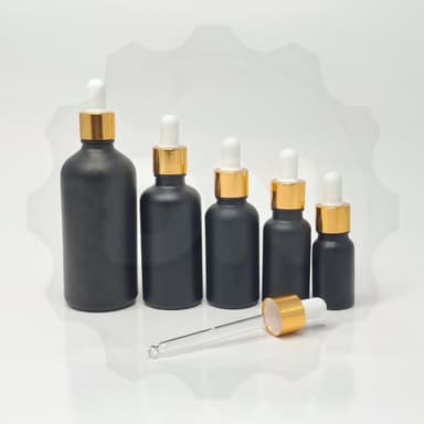 Black Glass Serum Bottle - Gold / White