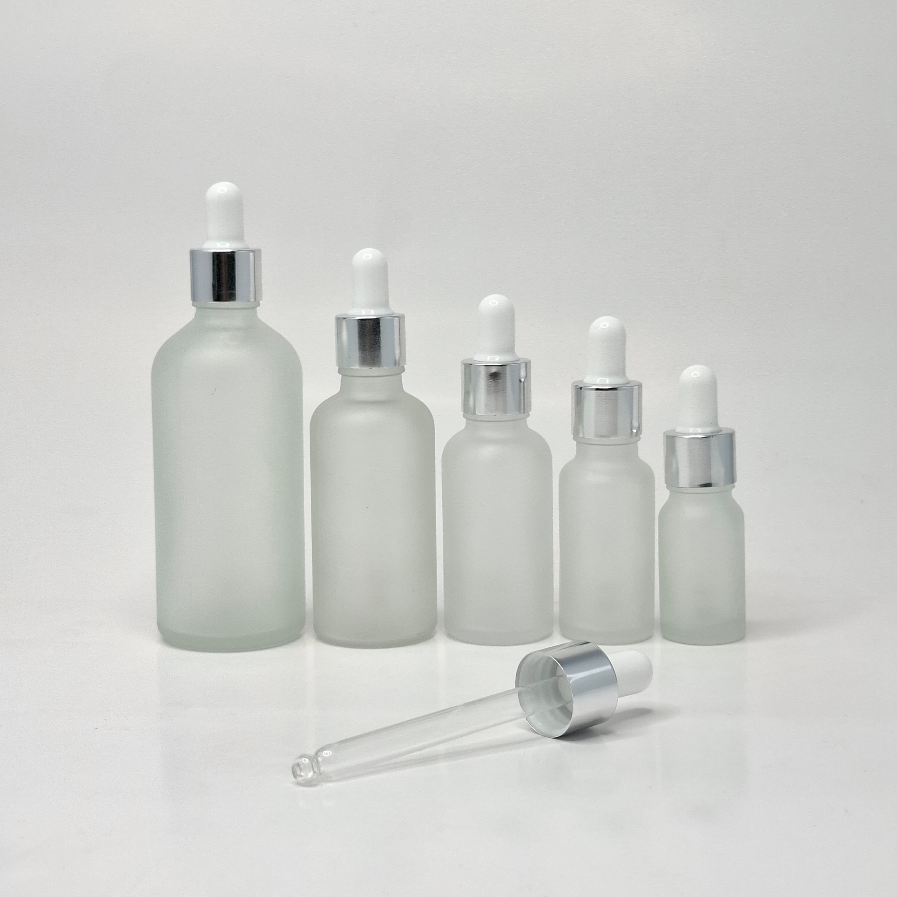 Main image of Frosted Glass Serum Bottles - Silver / White