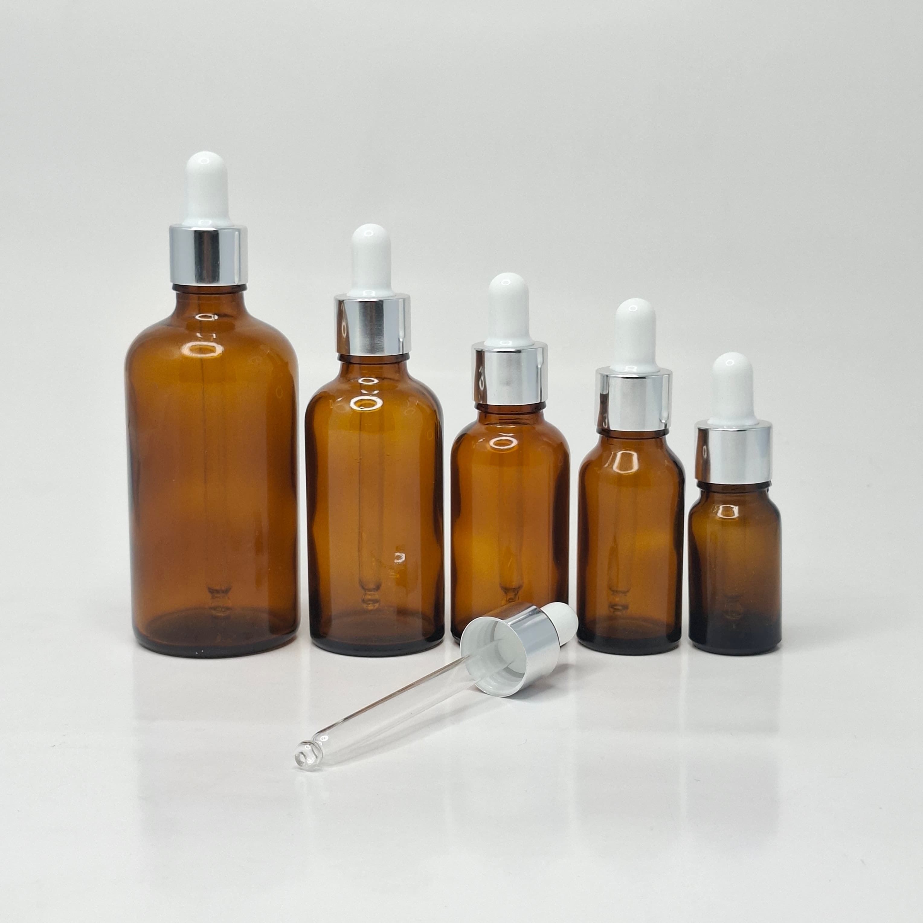 Main image of Amber Glass Serum Bottle - Silver / White