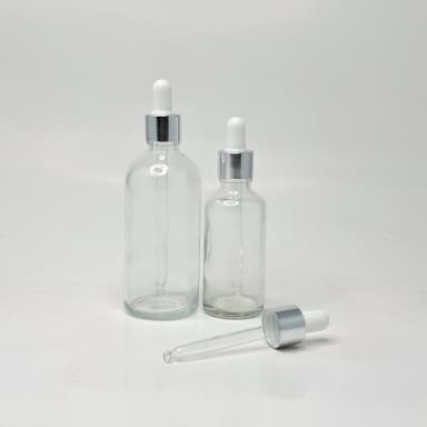 Clear Glass Serum Bottle - Silver / White