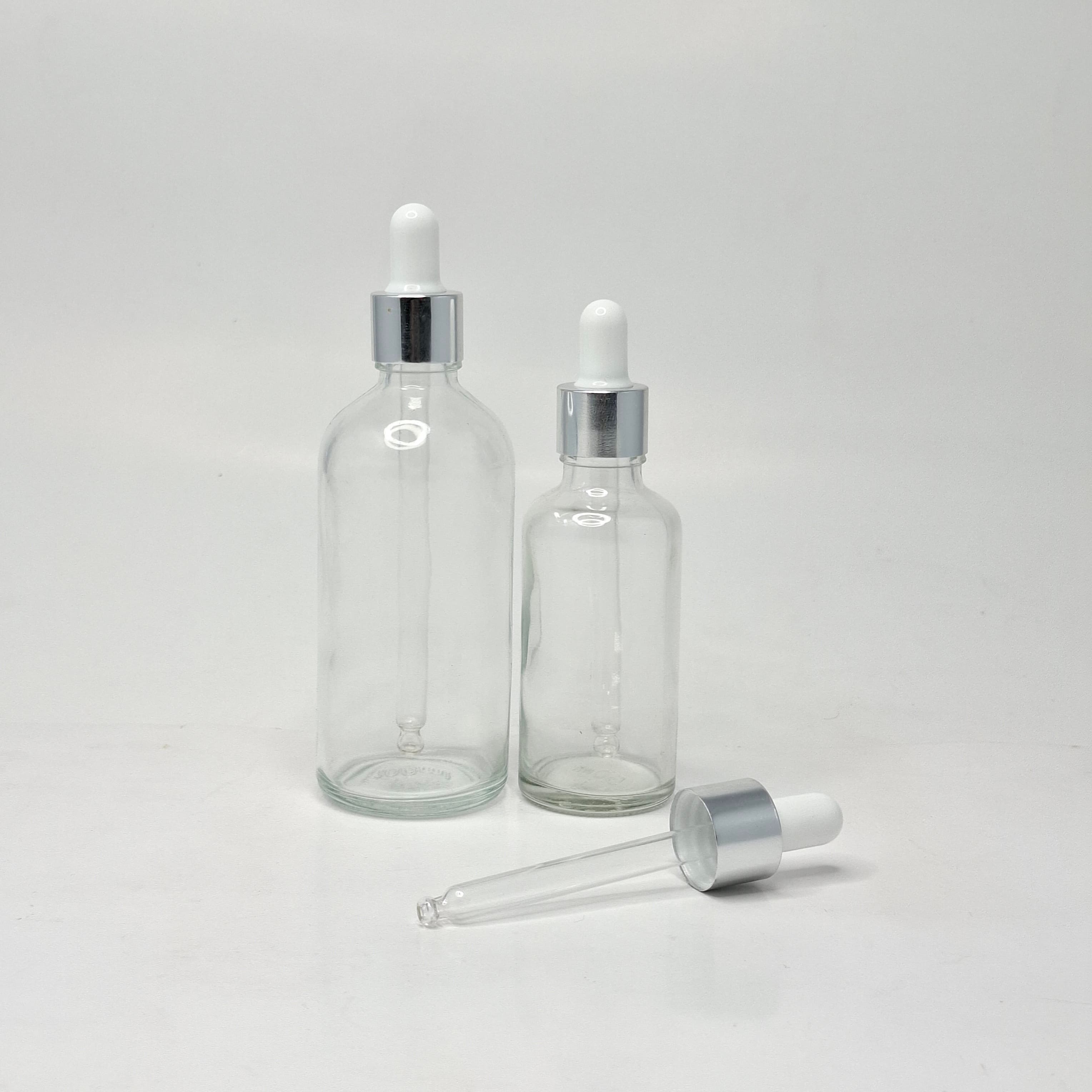 Main image of Clear Glass Serum Bottle - Silver / White