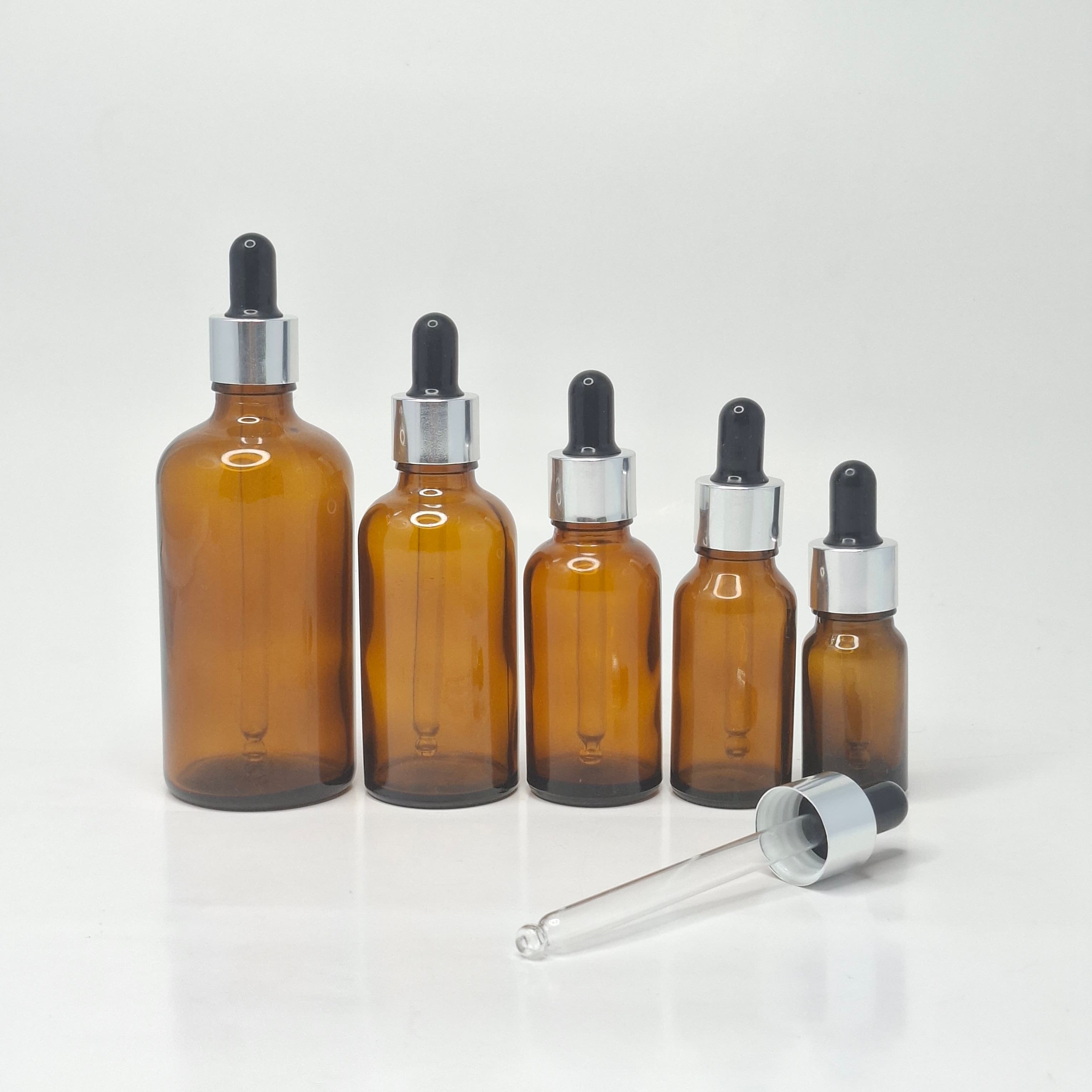Main image of Amber Glass Serum Bottle - Silver / Black