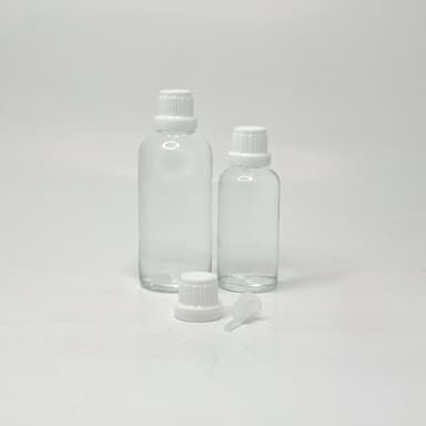 Clear Glass Bottle - White Euro Dropper