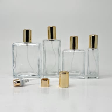 Square Glass Perfume Bottle -Gold spray With Gold Lid