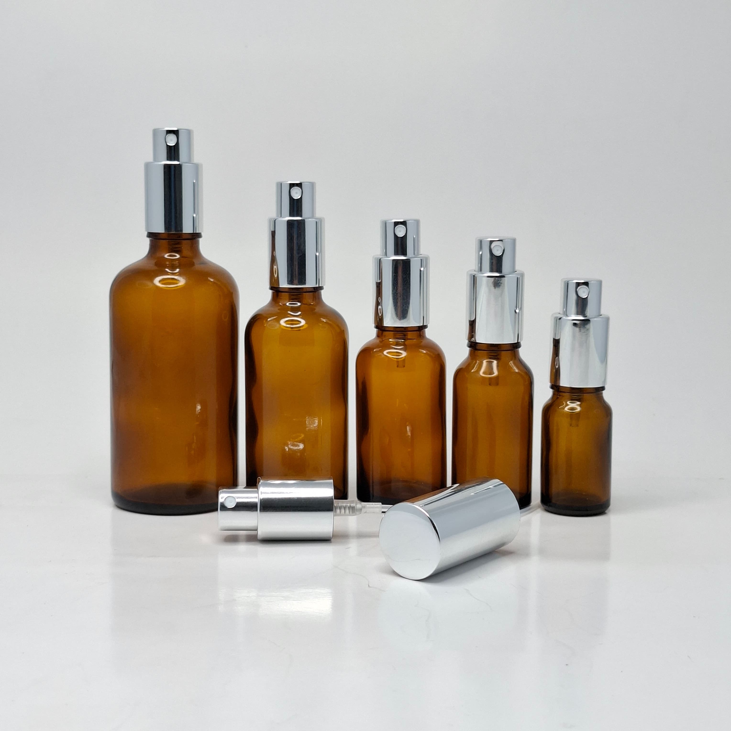 Main image of Amber Glass Bottle - Full Cover Silver Spray