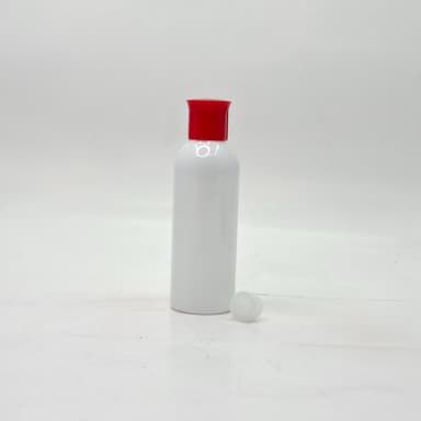 100ml Round Neck Bottle White - Oil Lid Red
