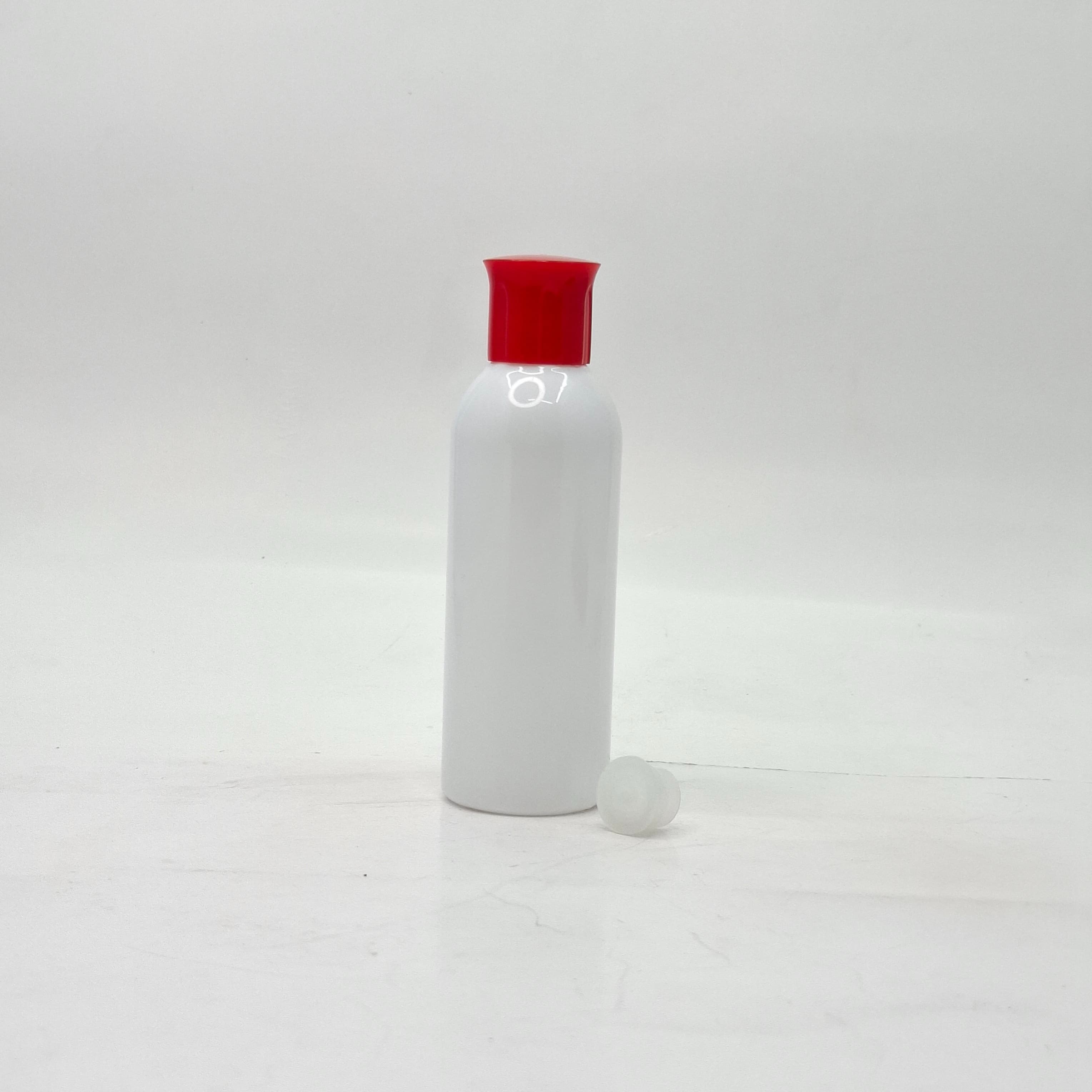 Main image of 100ml Round Neck Bottle White - Oil Lid Red