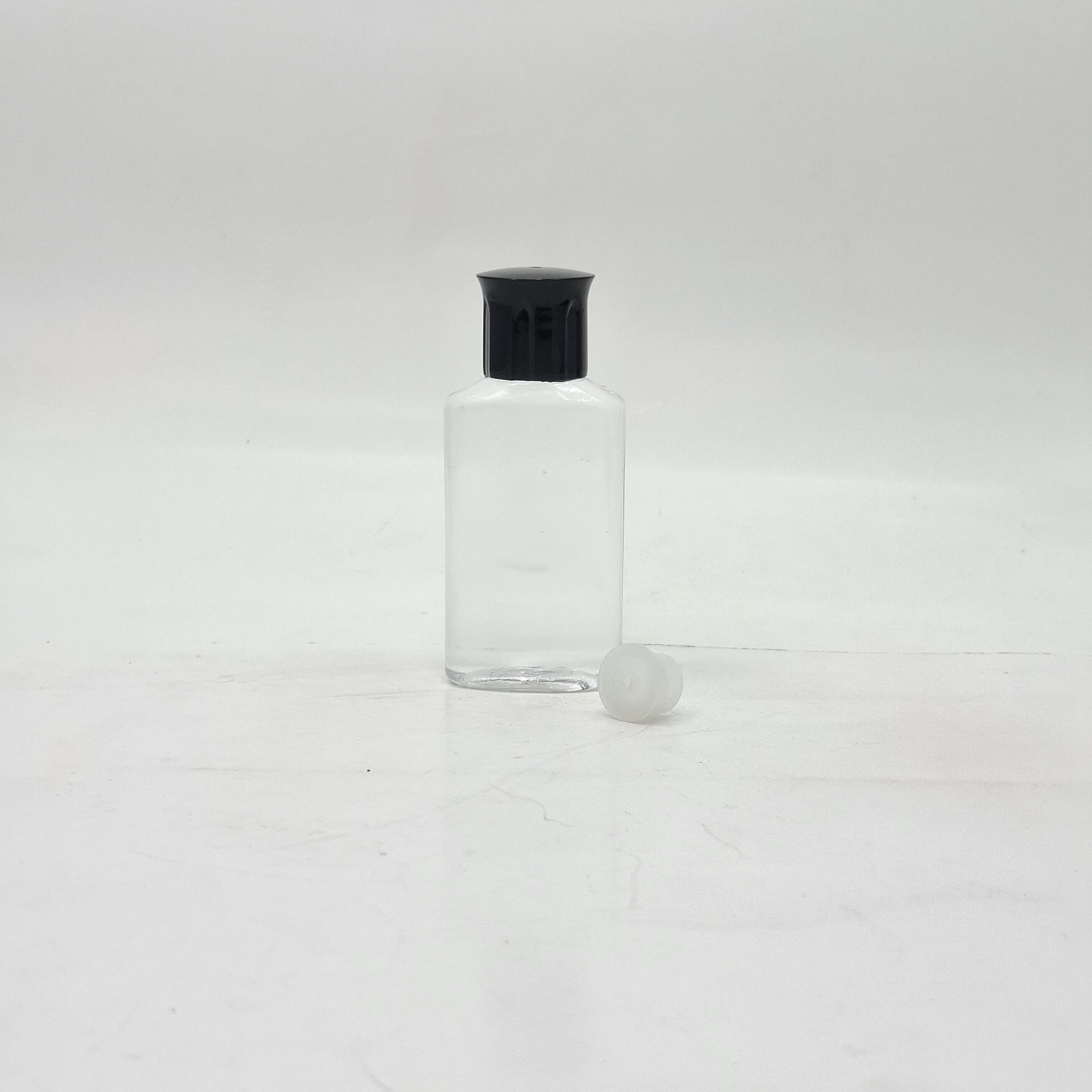 Main image of 50ml Ovel Clear Bottle - Oil Lid Black 