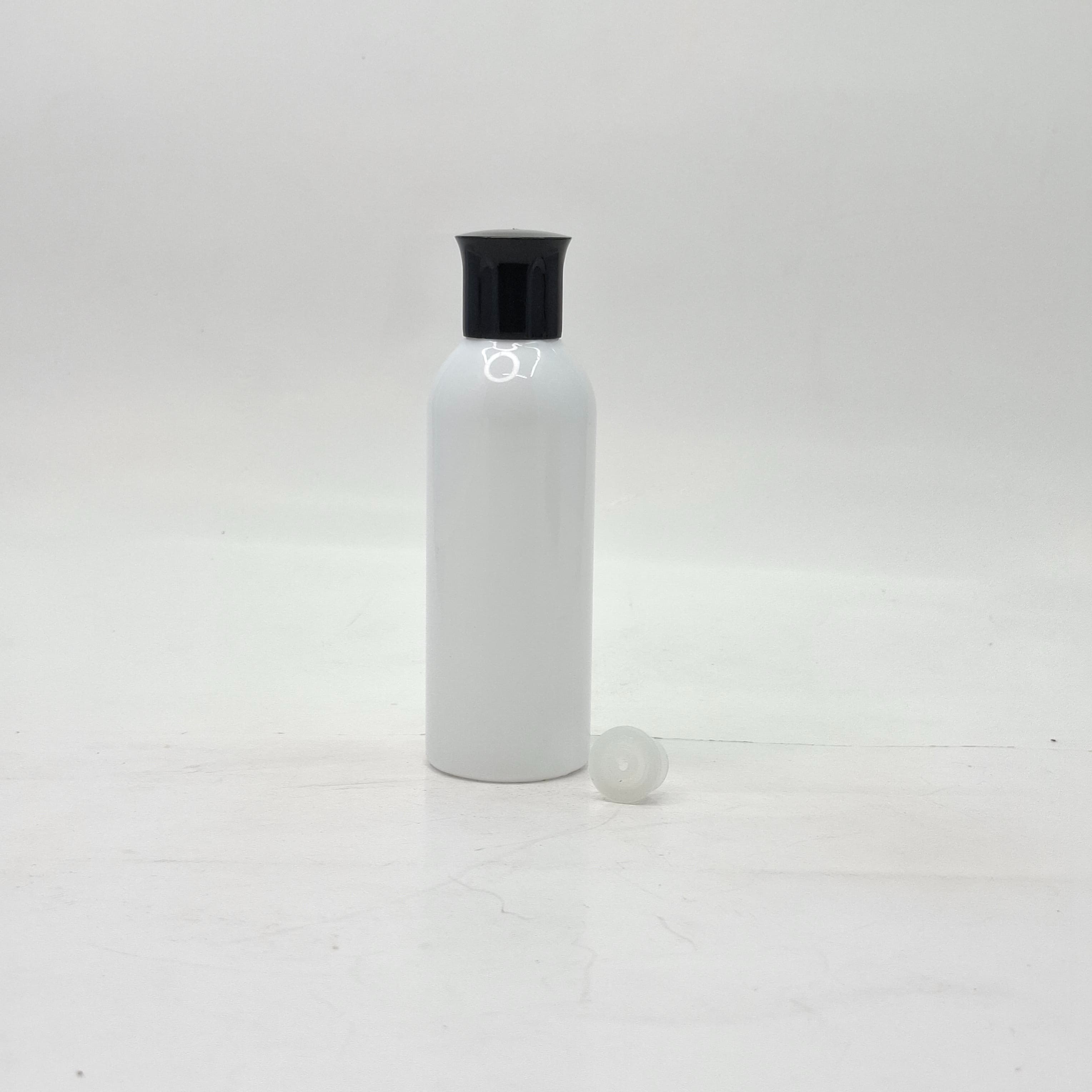 Main image of 100ml Round Neck Bottle White - Oil Lid Black 