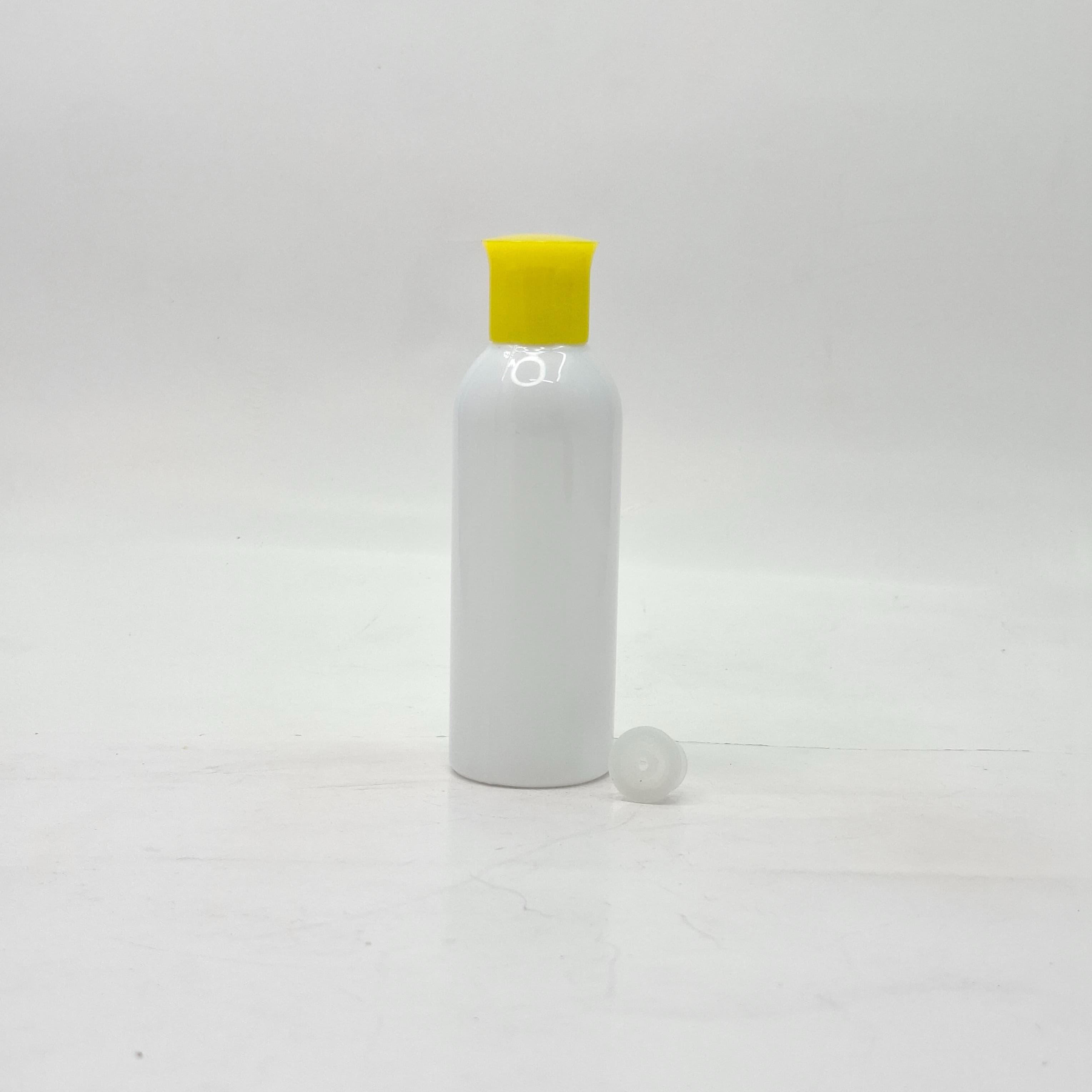 Main image of 100ml Round Neck Bottle White - Oil Lid Yellow