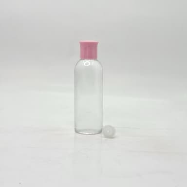 100ml Round Neck Bottle Clear -  Oil Lid Pink