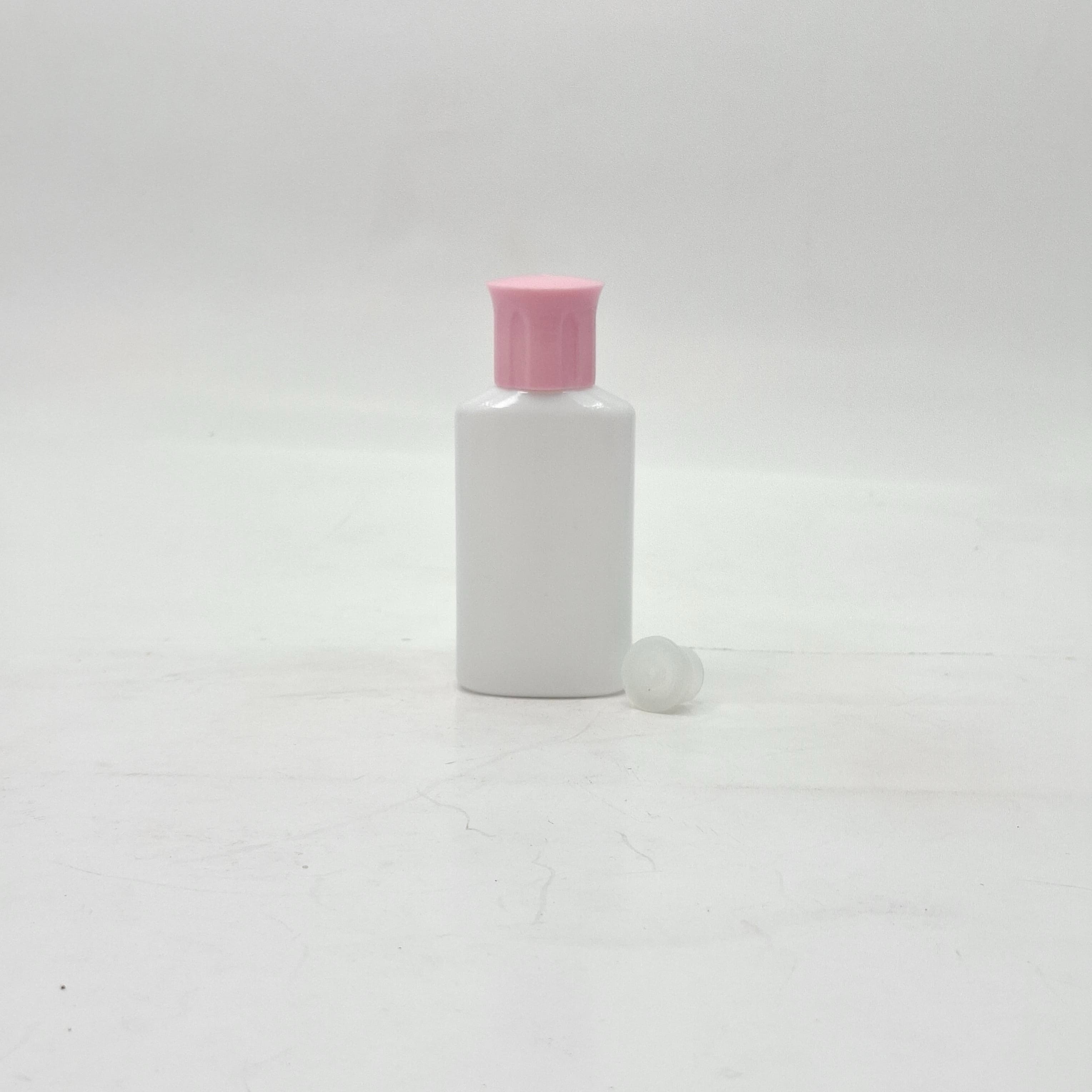Main image of 50ml Oval Bottle White - Oil Lid Pink 
