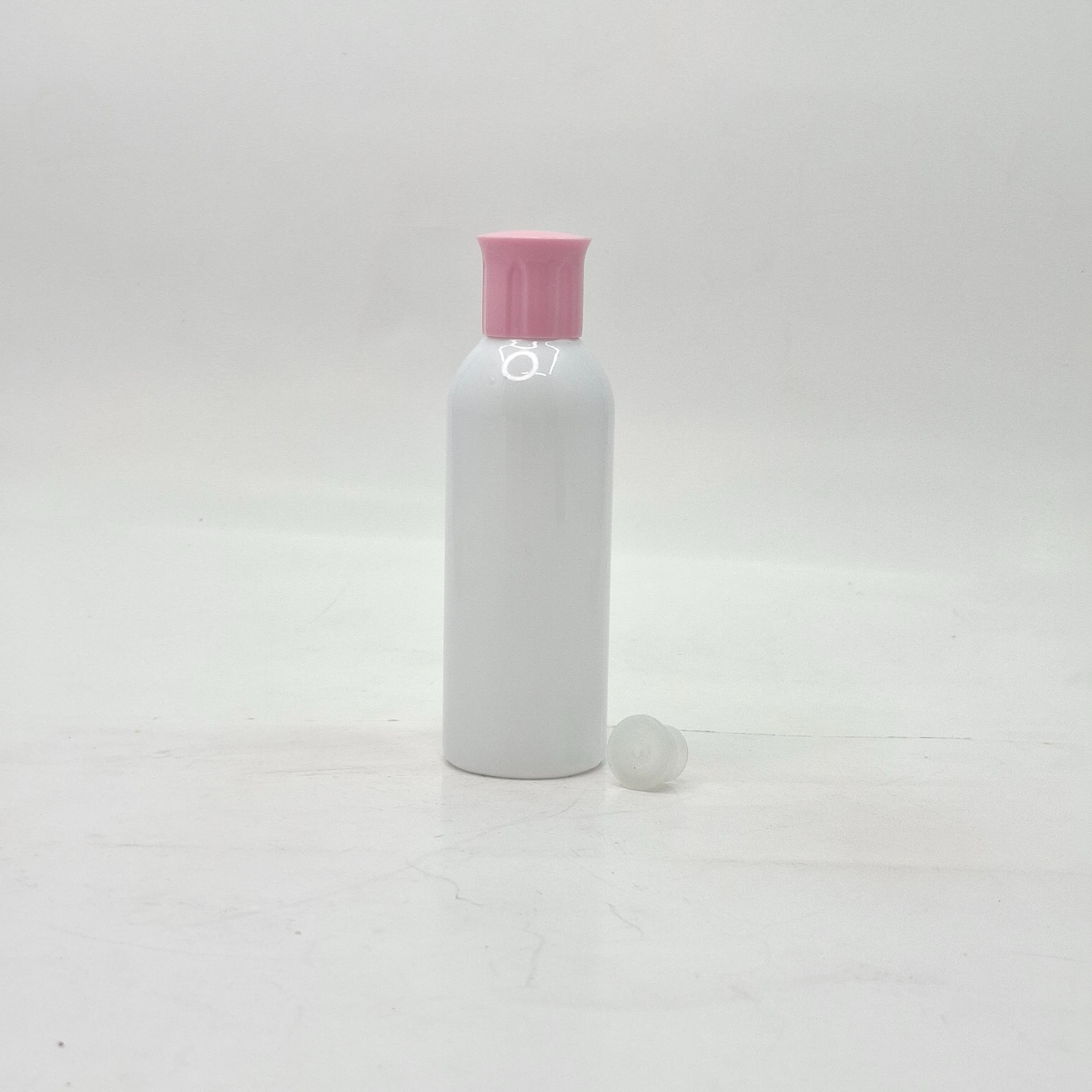 Main image of 100ml Round Neck Bottle White - Oil Lid Pink