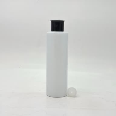 200ml Round Bottle White - Oil Lid Black 