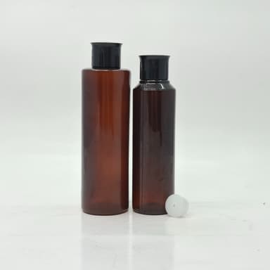 150ml-200ml Amber Round Bottle - Oil Lid Black