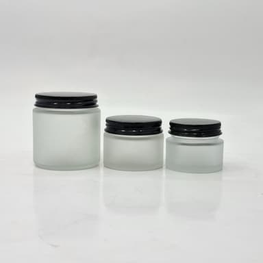 Frosted Glass Jar - Black Lid (Metal)