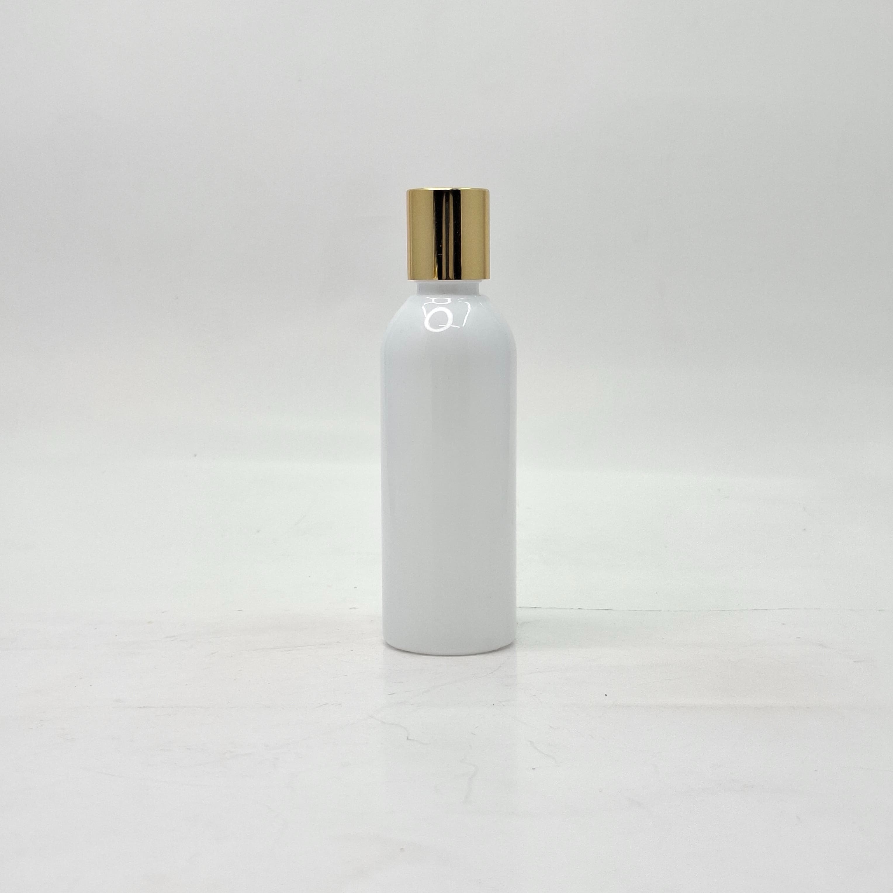 Main image of 100ml Round Neck Bottle White - Press Lid Gold