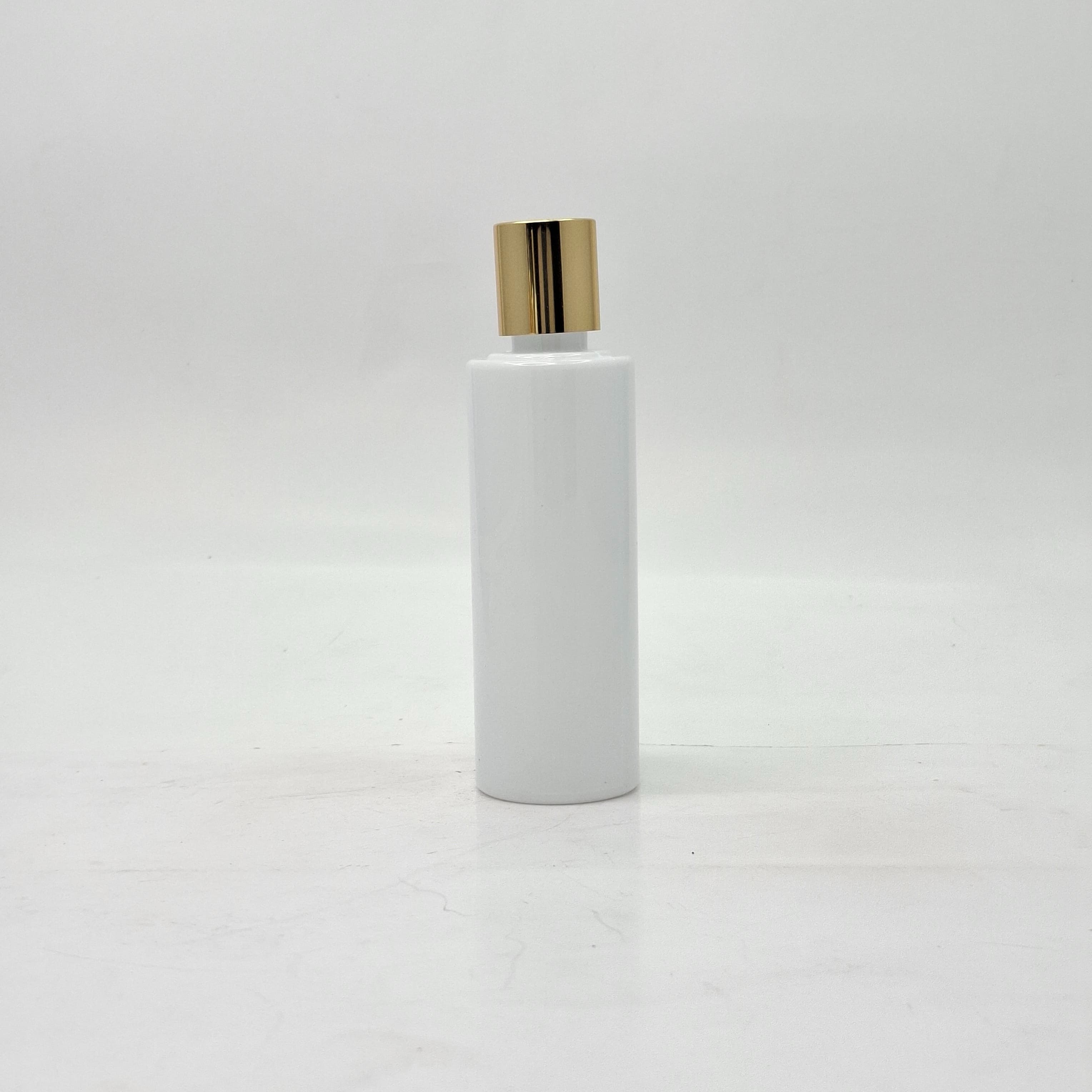 Main image of 100ml Round Flat Nack Bottle White - Press Lid Gold 