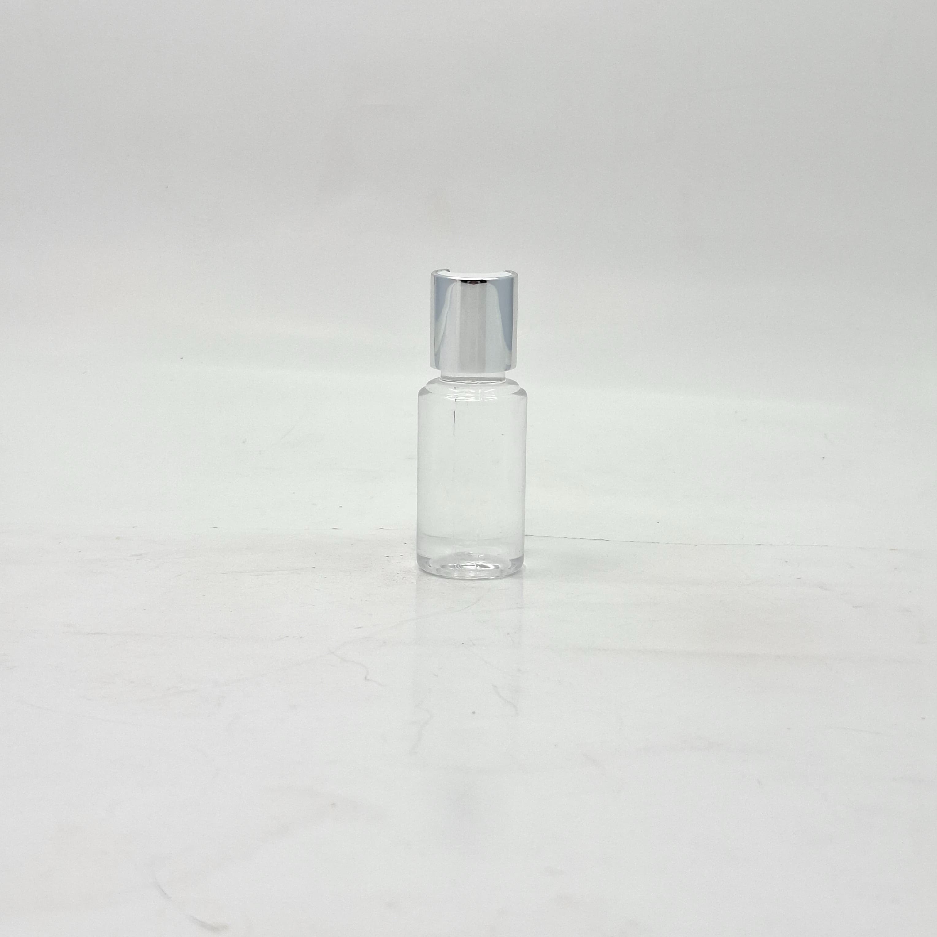 Main image of 30ml Round Bottle Clear - Press Lid Silver