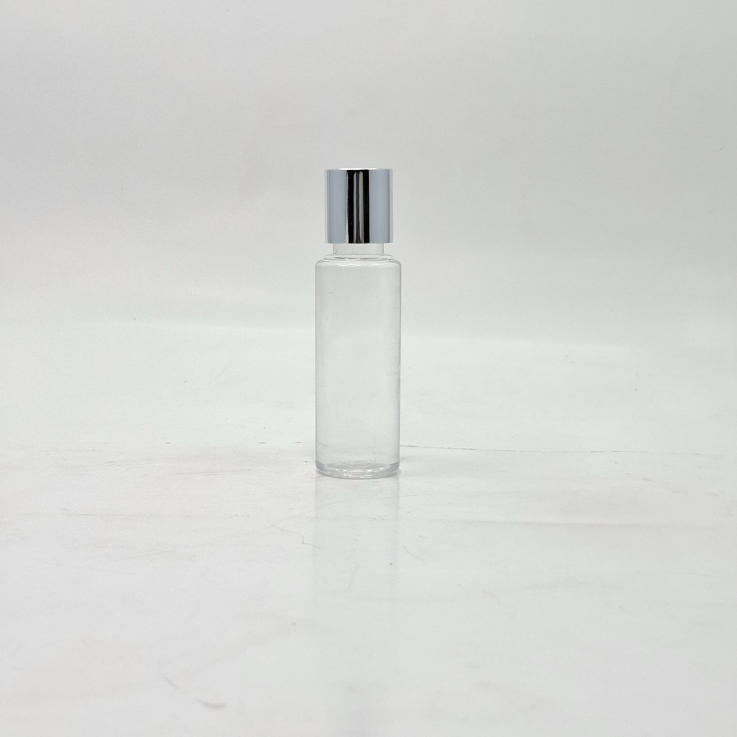 Main image of 50ml Round Bottle Clear - Press Lid silver