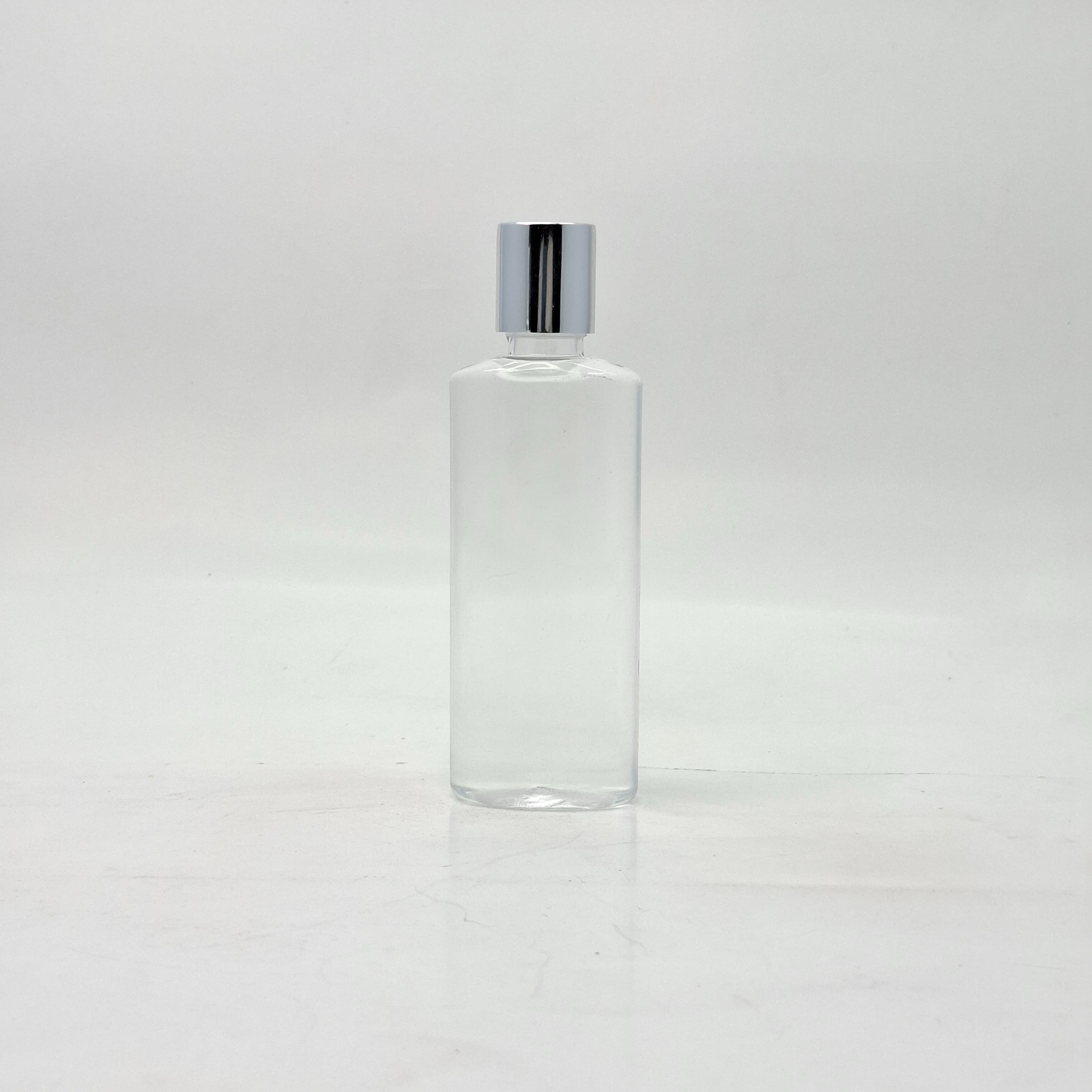 Main image of 100ml Oval Bottle Clear - Press Lid Silver