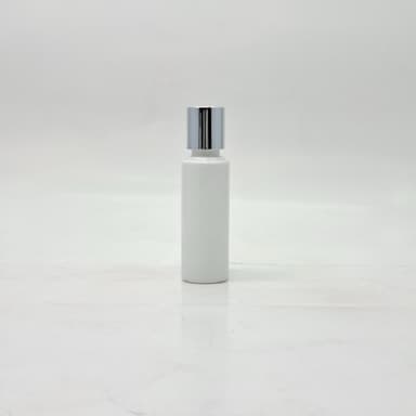 50ml Round Flat Neck White Bottle  - Press Lid Silver