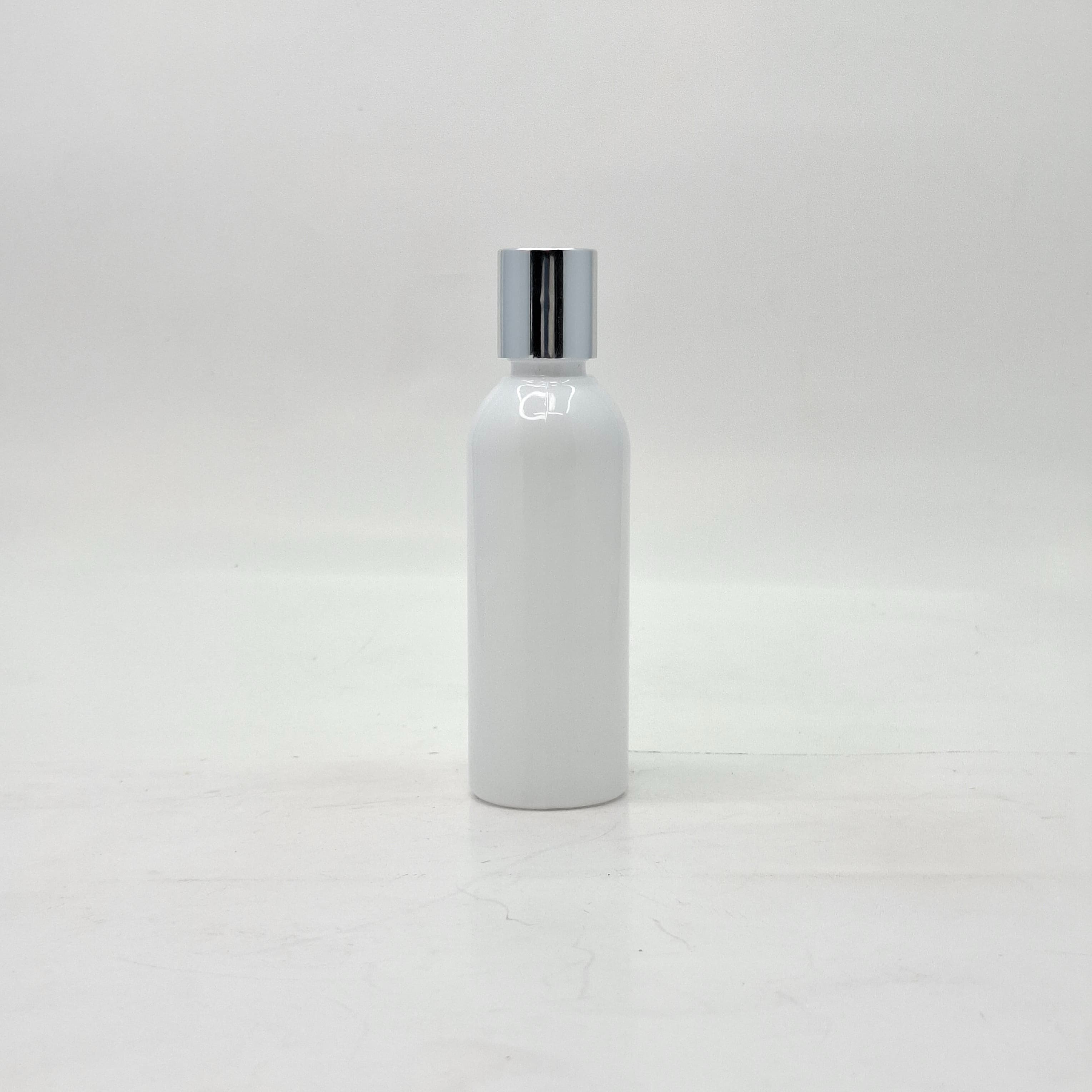 Main image of 100ml Round Nack Bottle White - Press Lid Silver