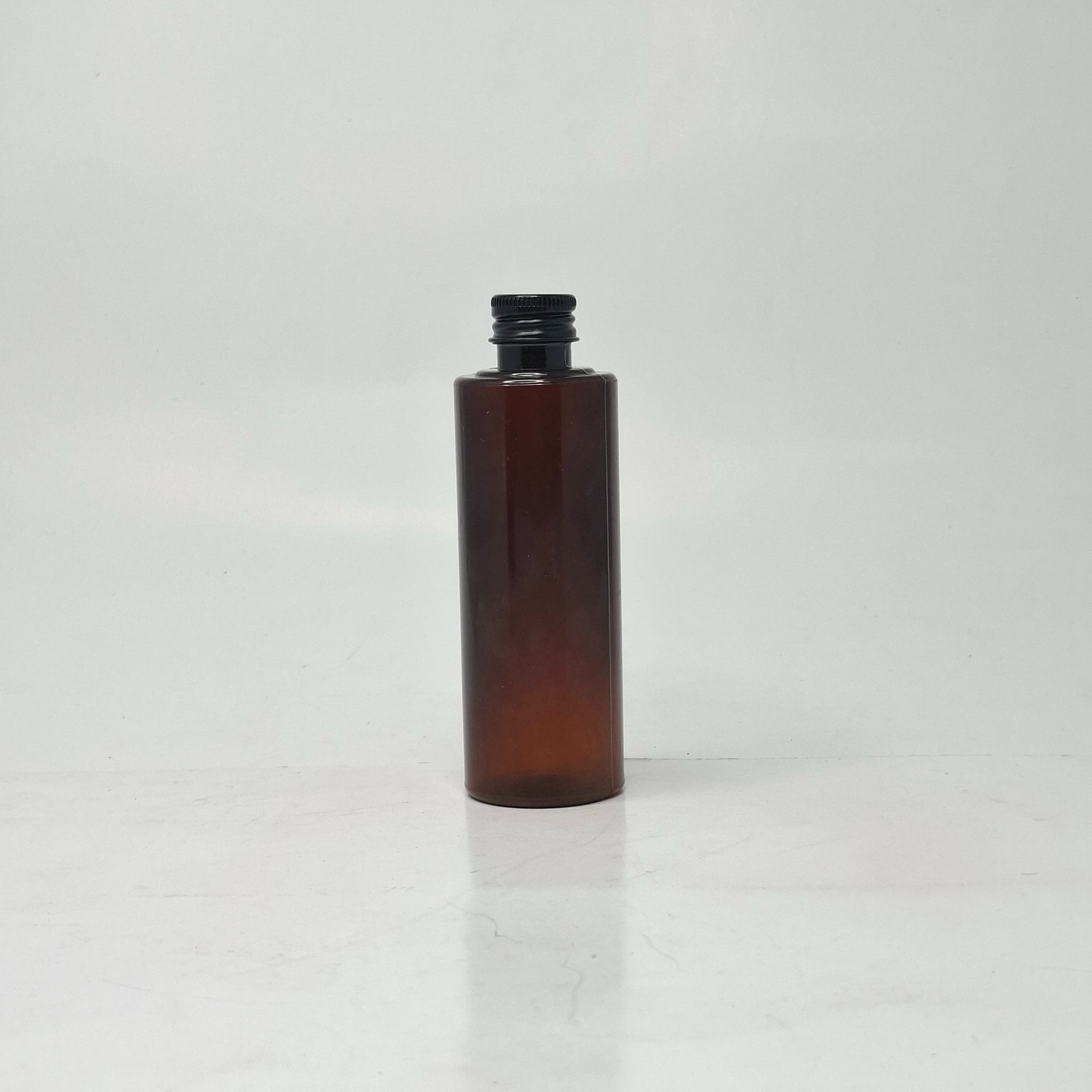 Main image of 100ml Round Flat Nack Bottle Amber - Alu Cap Black