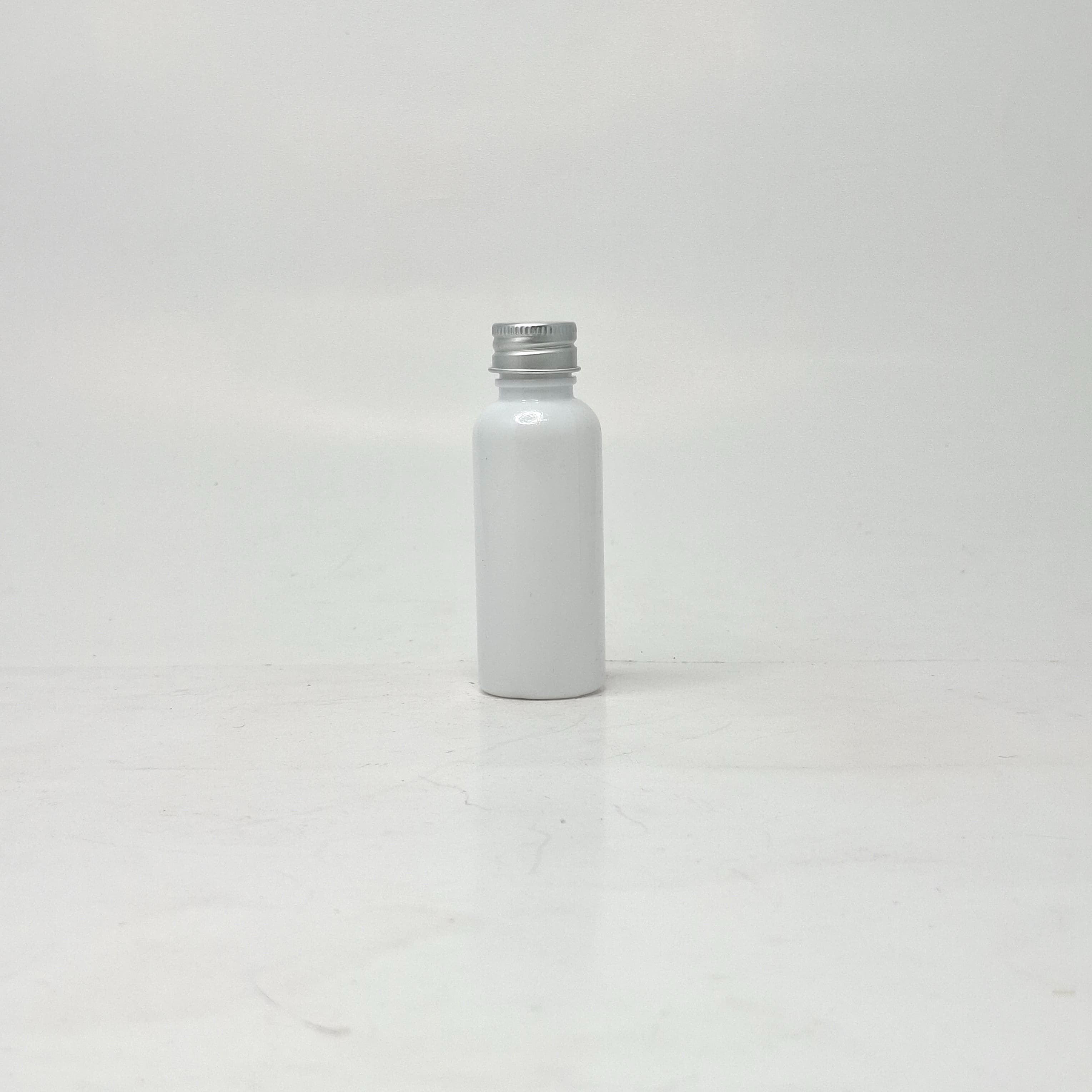 Main image of 40ml Round Bottle White - Alu Cap Silver