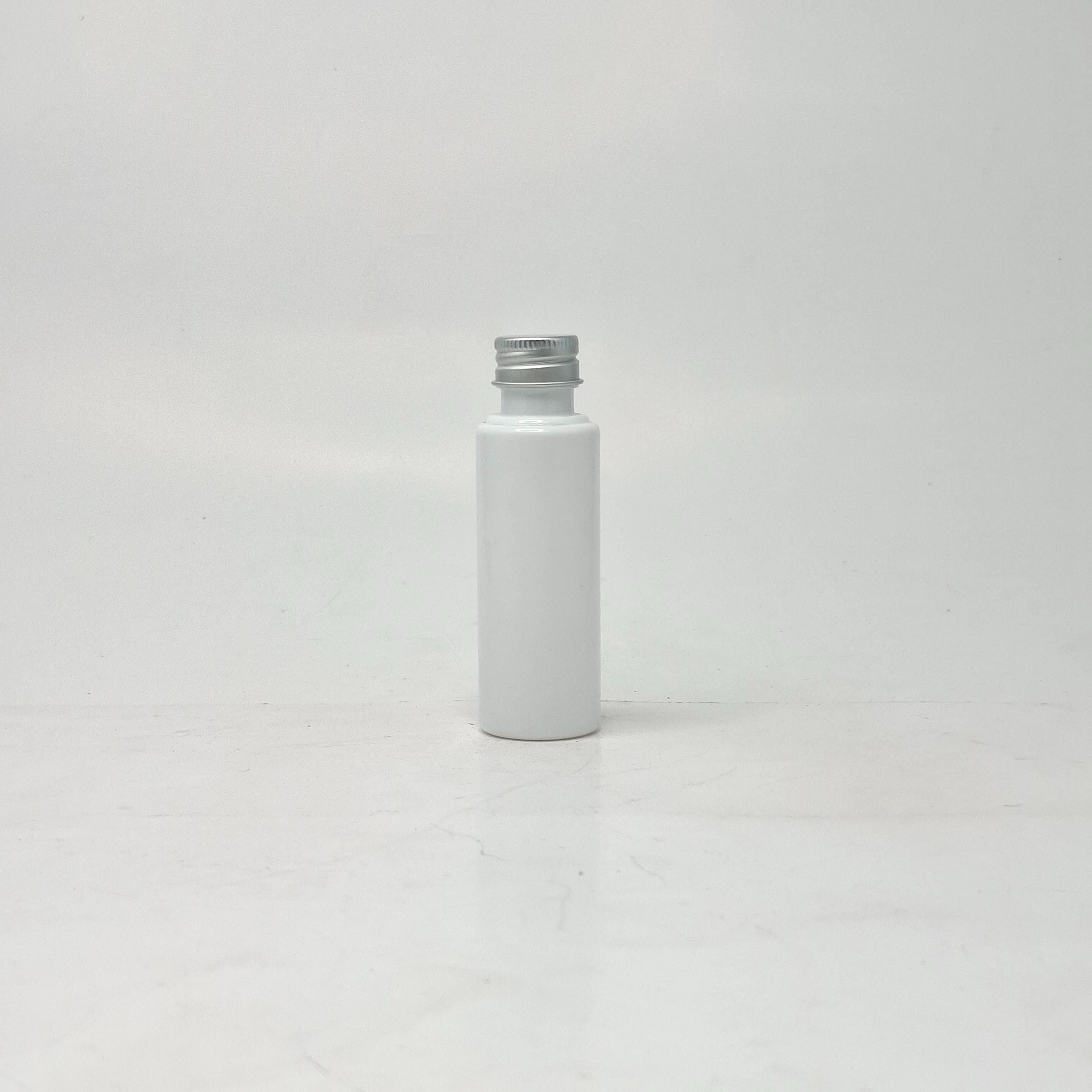 Main image of 50ml Round Bottle White - Alu Cap Silver